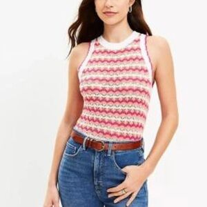 LOFT Women's Red and Cream Patterned Tank Top